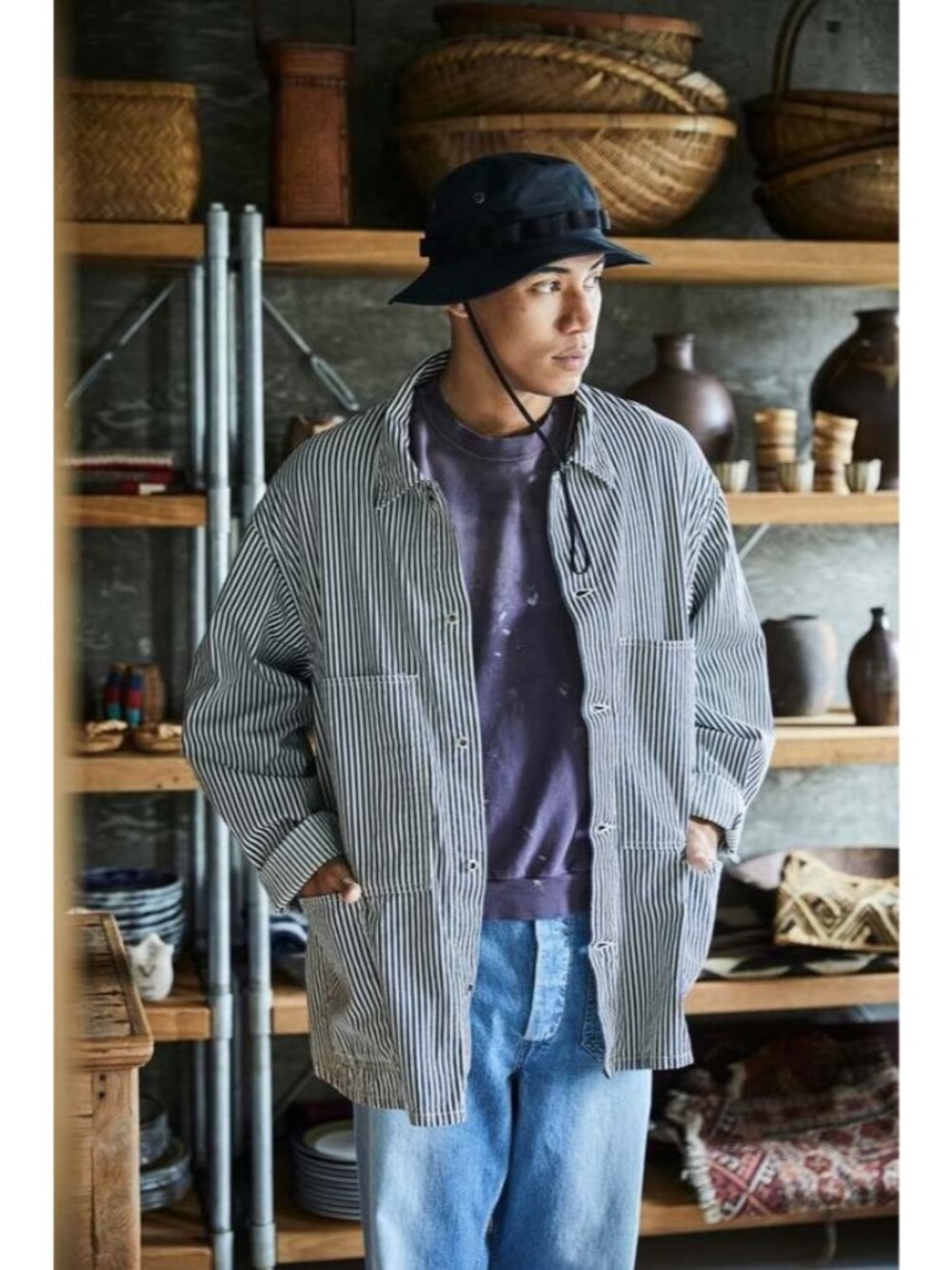 Orslow Hickory Stripe Utility Coverall Jacket Size 4